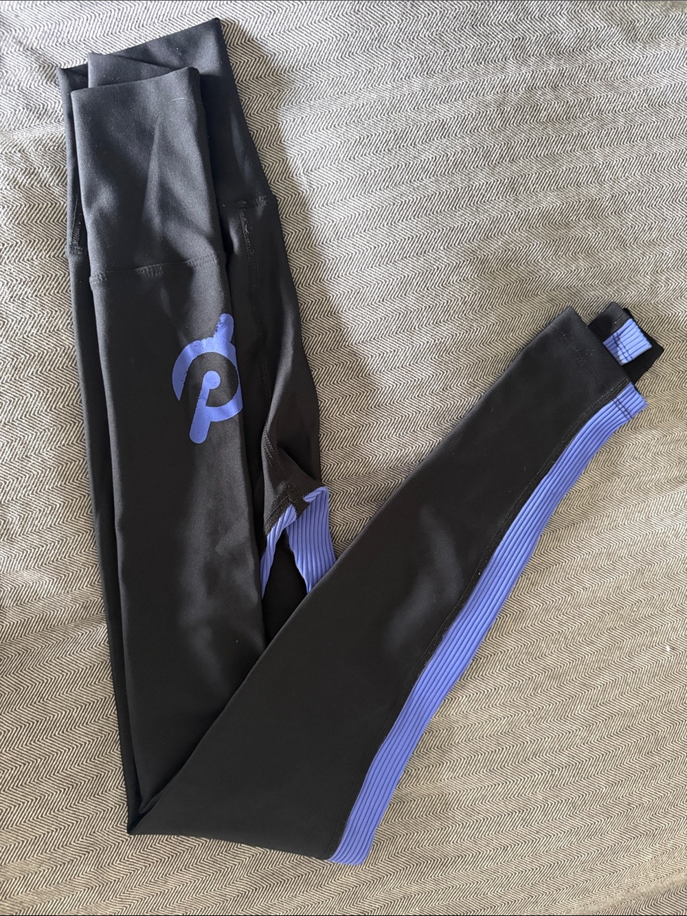 Peloton Black Leggings with Blue Side Panels